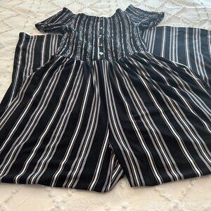 205 Collins Pants Jumpsuit Short Sleeve Black/White Women's Size Large